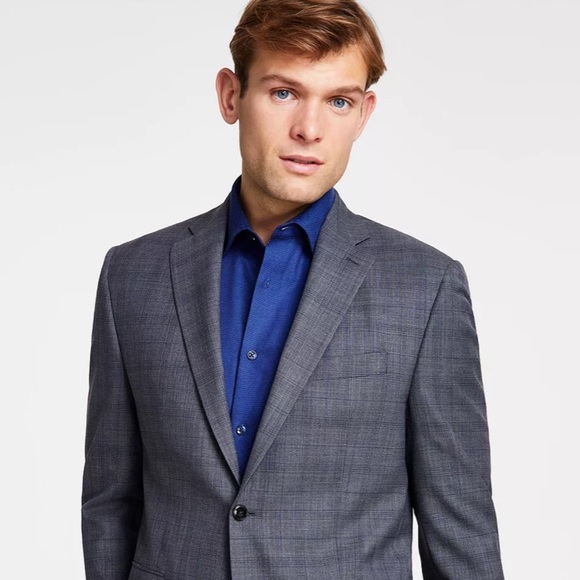 MICHAEL KORS MEN Classic Fit Wool Blend Stretch Suit Jacket PANTS SET PLAID BLUE - Picture 2 of 16